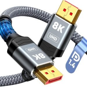 Capshi 8K DisplayPort Cable 1.4, VESA Certified 6.6FT DP Cord (8K@60Hz, 4K@144Hz, 2K@240Hz), 32.4Gbps Display Port Cable for Gaming Monitor, Graphic, PC, HDR/HDCP 2.2/FreeSync/G-Sync, Braided, Grey
