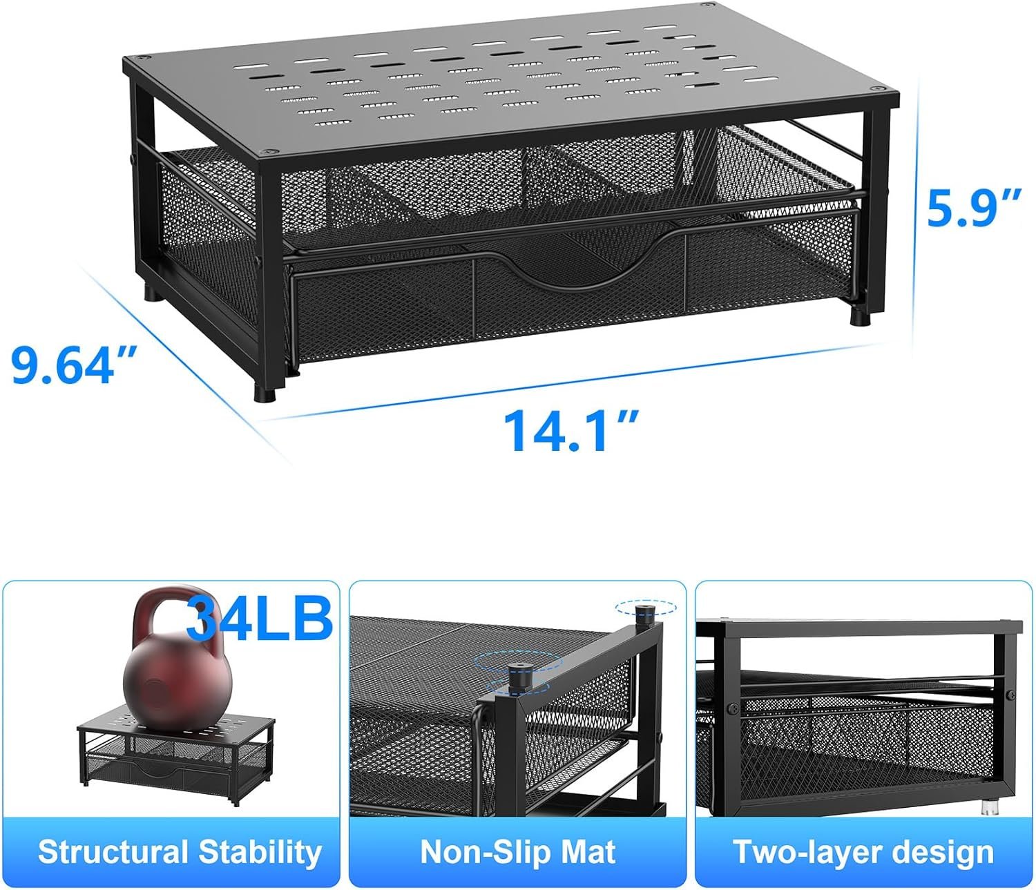 gianotter Computer Monitor Stand Riser, Desk Organizers and Accessories with Drawer, Office Desk Accessories & Workspace Desktop Organizers Storage for Printer Stand (Black) - Image 5