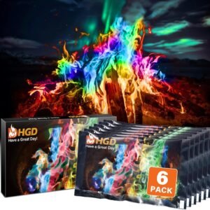 HGD (6 Pack) Magic Campfire Fire Color Changing Packets for Fire Pit, Indoor/Outdoor Fireplace, Bonfire – Rainbow Magical Flame, Camping Accessory, Compatible with Wood