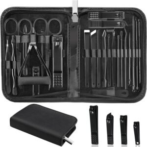 MINKINH Manicure Set Professional Nail Clipper Kit-26 Pieces Stainless Steel Manicure Kit,Nail Care Tools with Luxurious Travel Case Nail Grooming Kit Present for Men Husband Boyfriend Parent (Black)