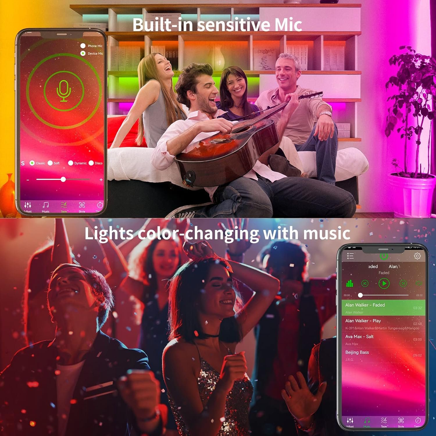 KSIPZE 100ft Led Strip Lights RGB Music Sync Color Changing Led Lights with Smart App Control Remote Led Lights for Bedroom Room Lighting Flexible Home Décor - Image 4