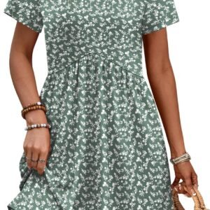 OFEEFAN Spring Dresses for Women 2026 Short Sleeve Crew Neck Casual Dresses Empire Waist Maternity Dress with Pockets