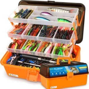 PLUSINNO Large 4-Layer Tackle Box with Tackle Included, 547Pcs Fishing Lures Kit – Pliers, Crankbait, Hooks, Weights & Accessories – Freshwater Bass Fishing Bait Lure Gear and Equipment, Gift for Men