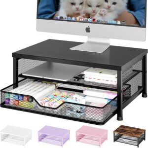 OPNICE Computer Monitor Stand Riser, Desk Organizer with Drawer, Printer & Laptop Stand, Office Desk Accessories & Workspace Desktop Organizers Storage for Office Supplies(Black)