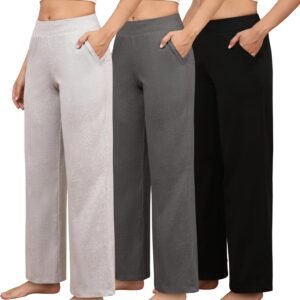 PNAEONG 3 Pack Women’s Petite Sweatpants, Casual Wide Leg Pants Loose Fit Lounge Pants with Pocket,XS-XL