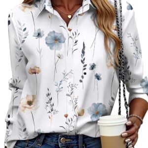 ZEAGOO Button Down Shirt for Women Long Sleeve Blouses Floral Printed Tops Business Casual Work Outfits S-XXL