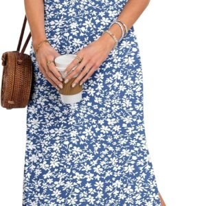 AUSELILY Women’s V Neck Maxi Dresses, Straight-Cut Wrinkle-Free, Summer Split Sleeveless Vacation Dress with Pockets 2026