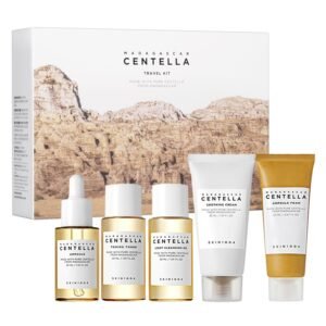 SKIN1004 Centella Travel Kit, Korean Skin Care Set with Toner, Moisturiser, Serum, Cleansing Oil & Cleanser, Travel Size Set with Madagascar Centella, Sensitive Skin, Perfect for Travel Beauty & Gifts
