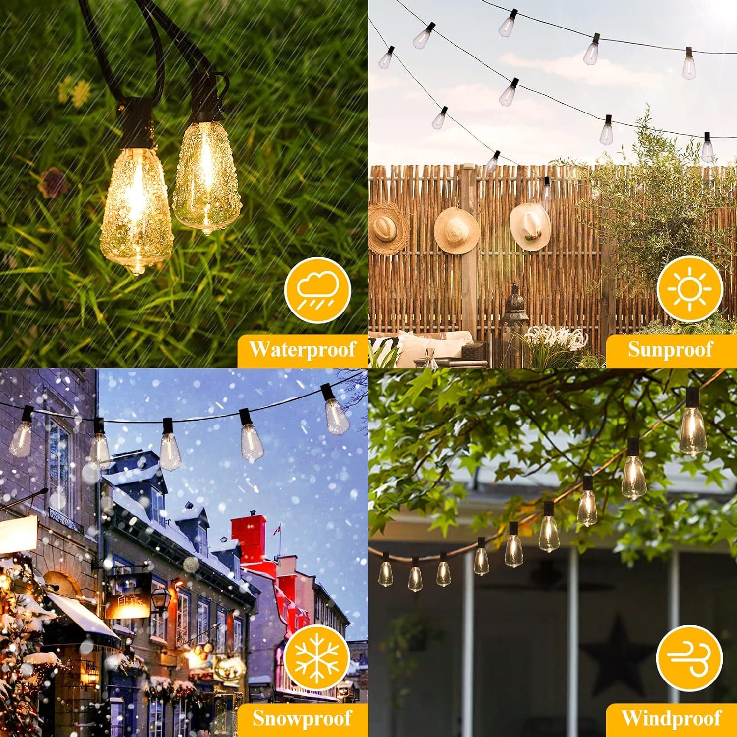 Brightever LED Outdoor String Lights 100FT Patio Lights with 52 Shatterproof ST38 Vintage Edison Bulbs, Outside Hanging Light Waterproof for Porch, Deck, Garden, Backyard, Balcony, 2700K Dimmable - Image 5