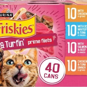 Purina Friskies Gravy Wet Cat Food Variety Pack, Surfin’ and Turfin’ Prime Filets Favorites – (Pack of 40) 5.5 oz. Cans