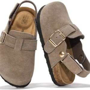 Project Cloud 100% Genuine Leather Kids Clogs with Natural Cork Footbed & Memory Foam Insole Arch Support – Non-Slip Clogs for Kids – Slippers Sandals for Boys & Girls Footwear