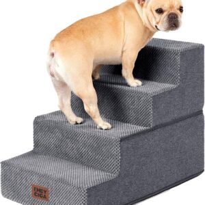 EHEYCIGA Dog Stairs for Bed 18″ H, 4-Step Dog Steps for High Bed, Pet Steps for Small Dogs and Cats, Non-Slip Balanced Pet Ramp Indoor, Grey