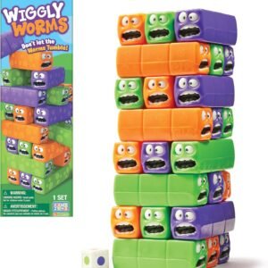 Game Zone Wiggly Worms for 2-4 Players, Ages 3+, Tower Block Stacking Game, Kids & Family Multiplayer