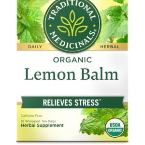 Traditional Medicinals Organic, Lemon Balm – Supports Stress Relief & Digestive Health – Kosher, Non-GMO, Caffeine-Free, Compostable – 16 Tea Bags