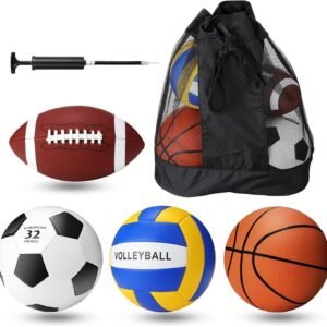 Jerify 4 Pcs Sport Balls Set Official Size Athletic Balls Include Soccer, Football, Basketball, Volleyball for Indoor Outdoor Game Youth Adult Operation Christmas Ball Gifts