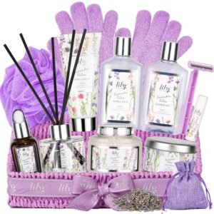 Mother’s Day Gift Basket for Women – 15-Piece Lavender Bath and Body Gifts for Women, Spa Gift Basket for Women, Spa Kit | Birthday, Valentines Day Gifts, Christmas Gift, Perfect Present for Her & Mom