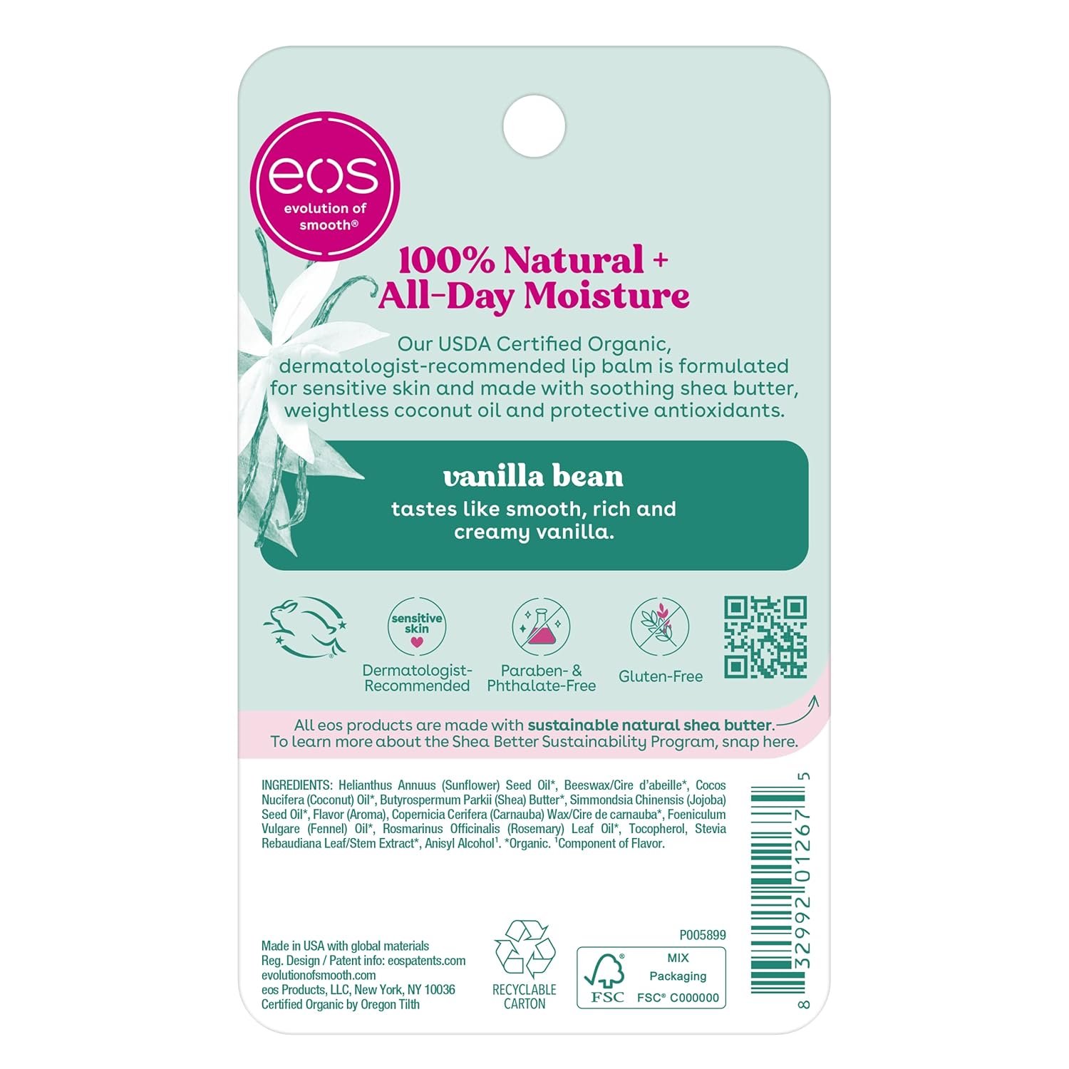 eos 100% Natural & Organic Lip Balm Sticks - Vanilla Bean, All Natural Lip Balm, All-Day Moisture, Dermatologist Recommended, 0.14 oz, 2-Pack - Image 7