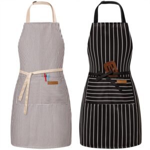BeLuyi 2 Pack Adjustable Bib Apron with 2 Pockets Chef Cooking Kitchen Restaurant Aprons for Women Men