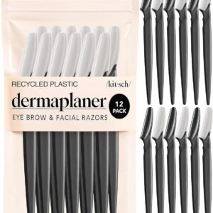 Kitsch Dermaplane Razor for Women Face – Face Razors for Women & Men, Eye Brow Razors & Face Shaver – Exfoliating Facial Razor & Dermaplaner as Skin Care Tool for Smoother Skin – Black, 12 pcs
