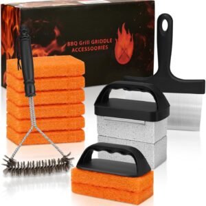 Griddle Cleaning Kit for Blackstone, Flat Top Grill Accessories Cleaner Tool Set Grill Stone, Griddle Scraper, Scouring Pad and Handles, Multifunctional Griddle Accessories Easy to Remove Stain