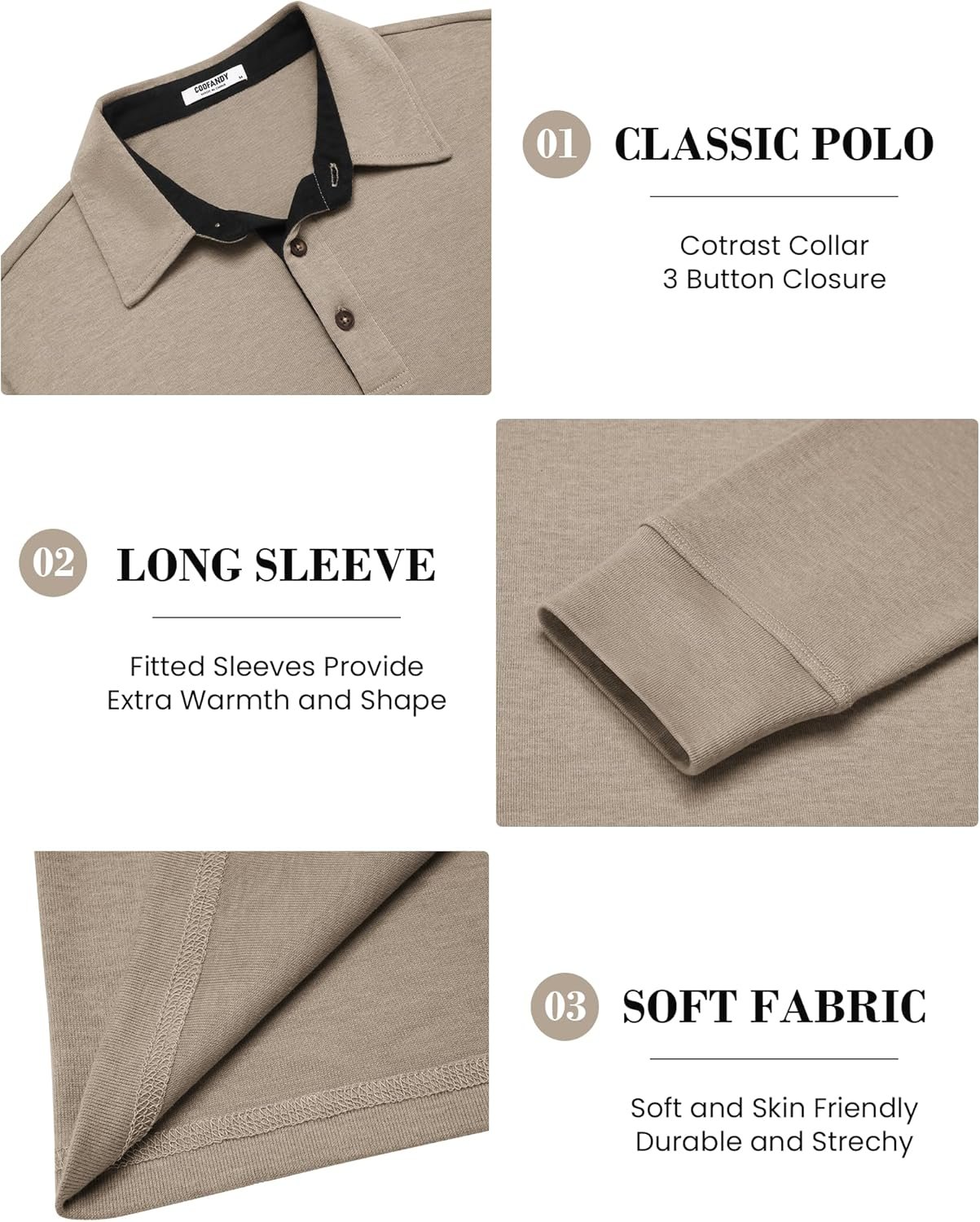 COOFANDY Mens Long Sleeve Polo Shirts Classic Casual Button Polo Tee Lightweight Collared Golf Shirt - Image 5