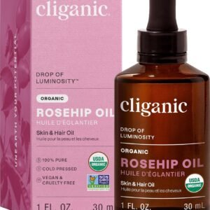 Cliganic Organic Rosehip Seed Oil for Face, 100% Pure | Natural Cold Pressed Unrefined Non-GMO | Carrier Oil for Skin, Hair & Nails