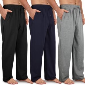 3 Pack Men’s Cotton Pajama Pants Soft Pjs Lounge Bottoms with Pockets & Elastic Waist Sleepwear for Men