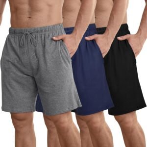 IHU 3 Pack Men’s Cotton Pajama Shorts, Soft Sleepwear & Lounge Bottoms with Drawstring & Pockets Sleep Shorts for Men