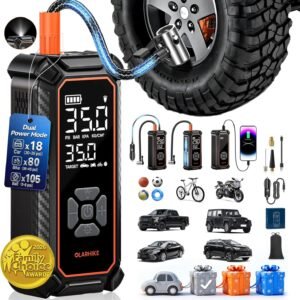 OlarHike Tire Inflator Portable Air Compressor, 150PSI Dual Power – 6000mAh & 12V DC, Cordless Air Pump for Car Tires, Bike, Motorcycle, Balls with LED & Digital Pressure Gauge, Auto Shut‑Off
