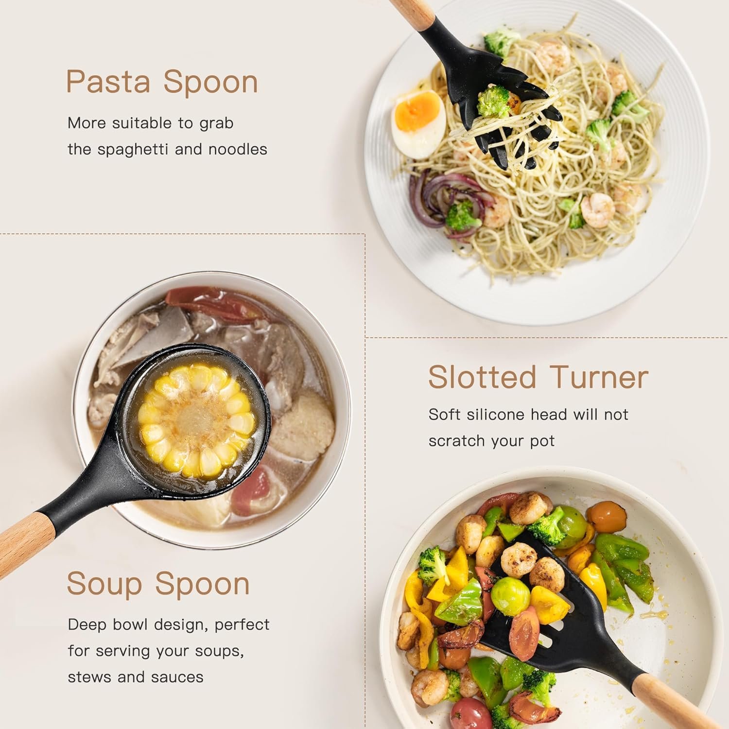 Astercook 39 PCS Kitchen Utensils Set, Silicone Cooking Utensil Sets with Wooden Handle, 446°F Heat Resistant Food Grade Spatula Set, BPA Free Kitchen Gadgets Tools Set & Spoons for Nonstick Cookware - Image 5