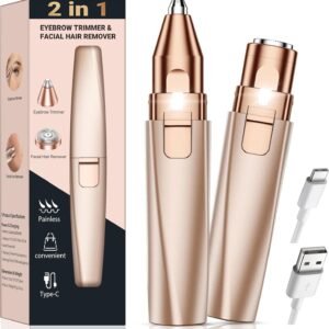 Eyebrow Trimmer Facial Hair Removal for Women: 2 in 1 Rechargeable Face Shaver and Eyebrow Razor – Painless Electric Hair Remover Device for Peach Fuzz Fine Hairs Upper Lip Chin