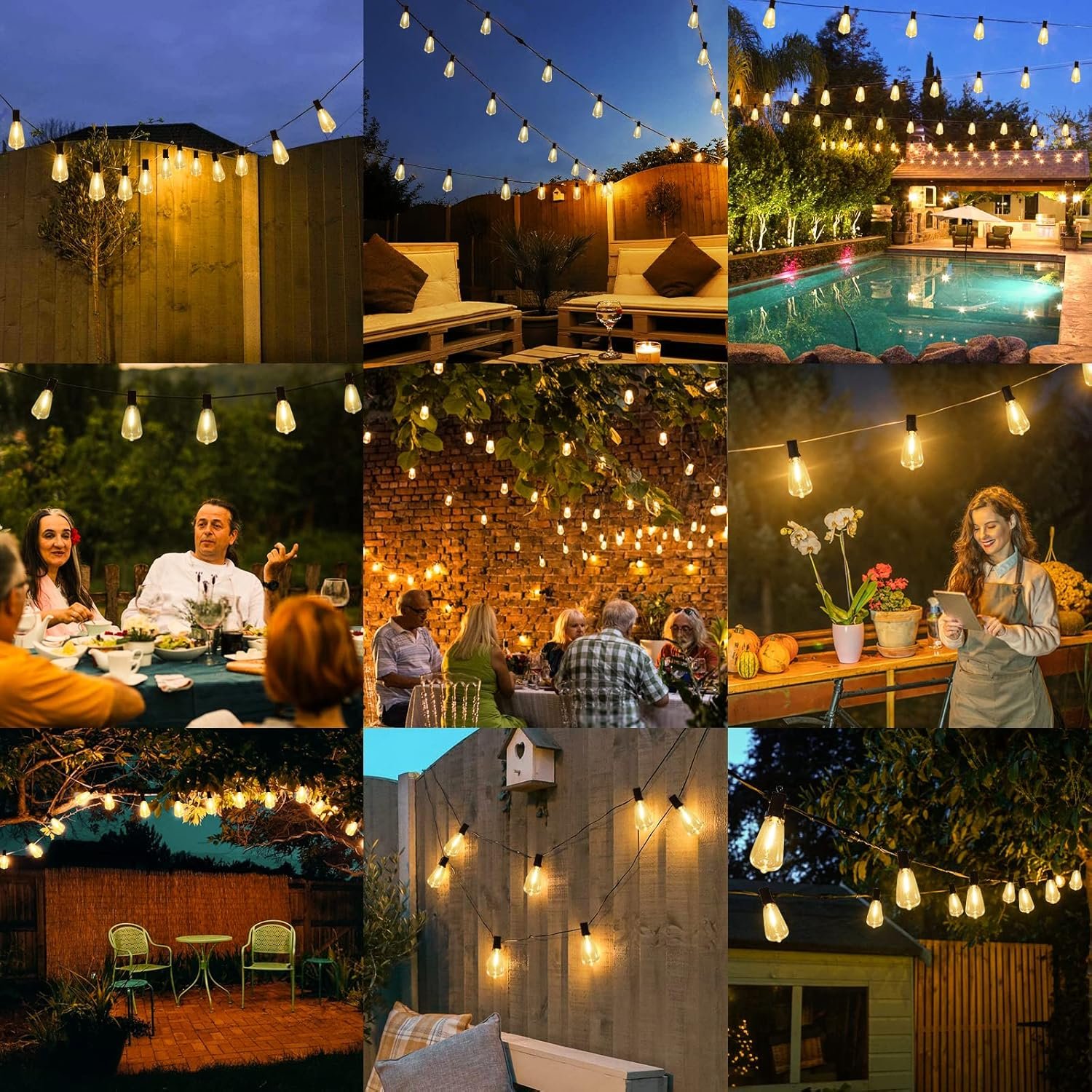 Brightever LED Outdoor String Lights 100FT Patio Lights with 52 Shatterproof ST38 Vintage Edison Bulbs, Outside Hanging Light Waterproof for Porch, Deck, Garden, Backyard, Balcony, 2700K Dimmable - Image 7