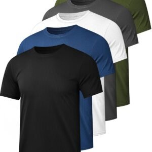 Kinglaman 1/5 Pack Mesh Workout Shirts for Men Dry Fit Gym Quick Dry Athletic Short Sleeve Sports T-Shirt Moisture Wicking