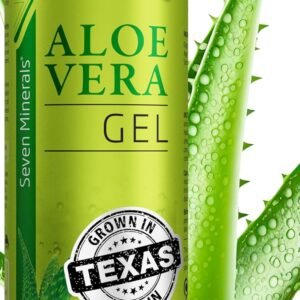 Seven Minerals Organic Aloe Vera Gel from freshly cut 100% Pure Aloe – Big 12oz – HighestQuality, Texas grown, Vegan, Unscented – For Face, Skin, Hair, Sunburn relief