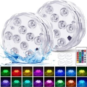 YiaMia Hot Tub Lights – 2-Pack RGB Color Battery-Powered LED Pool Lights with Remote Control and Suction Cup for Ponds, Decoration, Parties, Spas, Aquariums