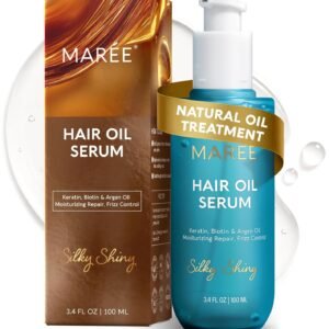 MAREE Hair Oil for Frizzy Hair with Argan Oil, Keratin & Biotin – Hair Serum for Dry and Curly Hair Gloss – Frizz Control Hair Care Products for Women – Aceite Para el Cabello – Keratin Hair Treatment