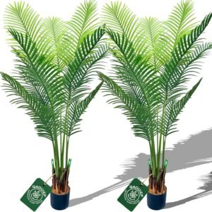 6ft Tall Artificial Areca Palm Trees – Set of 2 | 19-Trunk Real Touch Fake Palm with Natural Moss & Pot | Lifelike Faux Plants for Home, Office, or Patio Indoor/Outdoor Decor