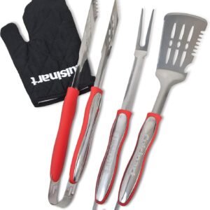 Cuisinart 3‑Piece Stainless Steel BBQ Grilling Tool Set with Grill Glove – Outdoor Grill Accessories, Perfect Grilling Gift for Men, Dads & Grill Masters, CGS-134