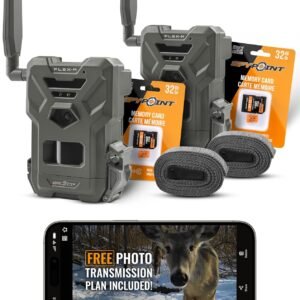 SPYPOINT Flex-M Twin Pack Cellular Trail Cameras – 2 SD Cards Included, Best Hunting Accessories, No WiFi Needed, GPS, Night Vision, IP65 Water-Resistant, 28MP Photos, & 720p Videos + Sound (2)