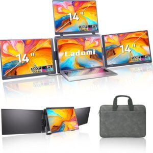 14″ Triple Laptop Screen Extender, FHD 1200P Triple Screen Laptop Monitor Extender, One Cable Connection Quad Portable Monitor for 12″-16.5″ Laptops, Driver Needed, USB-C Plug&Play Fit for Wins, Mac