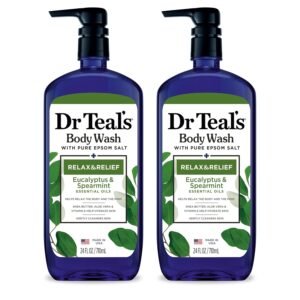 Dr Teal’s Body Wash with Pure Epsom Salt, Relax & Relief with Eucalyptus & Spearmint, 24 fl oz (Pack of 2)