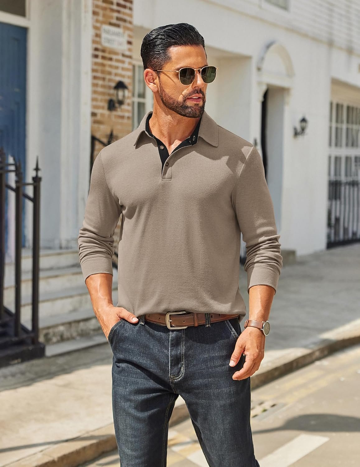 COOFANDY Mens Long Sleeve Polo Shirts Classic Casual Button Polo Tee Lightweight Collared Golf Shirt - Image 4