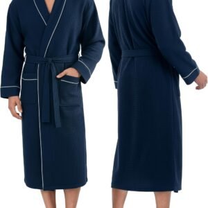 NY Threads Mens Waffle Robe Mid Length Lightweight Soft Knit Bathrobe Loungewear Sleepwear with Pockets