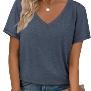 ATHMILE T Shirts Short Sleeve V Neck Tees for Women Fashion Tops Trendy Soft Casual Summer Clothes Outfits 2026