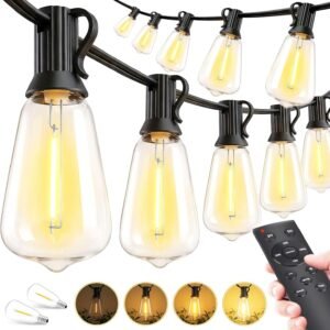 Outdoor Lights String Patio Outside – 100ft 30M LED Waterproof Light – Hanging Lighting ST38 Shatterproof Edison Bulb Deck Backyard Gazebo Balcony Party Bistro Cafe Pergola Garden Yard Porch Dimmable