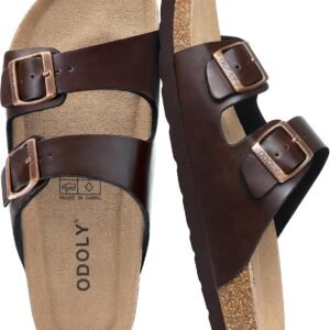 ODOLY Men’s Cork Footbed Slide Sandal, Arch Support Summer Outdoor Sandals with Adjustable Buckle for Men