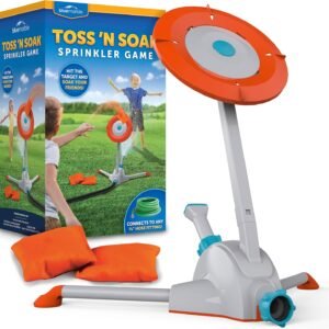 Blue Marble Toss ‘N Soak Outdoor Sprinkler Game – Outdoor Water Play, Toss A Bean Bag & Soak Your Friends for Backyard Water Fun, Connects to Garden Hose, Kids Sprinklers for Yard, Yard Water Toys