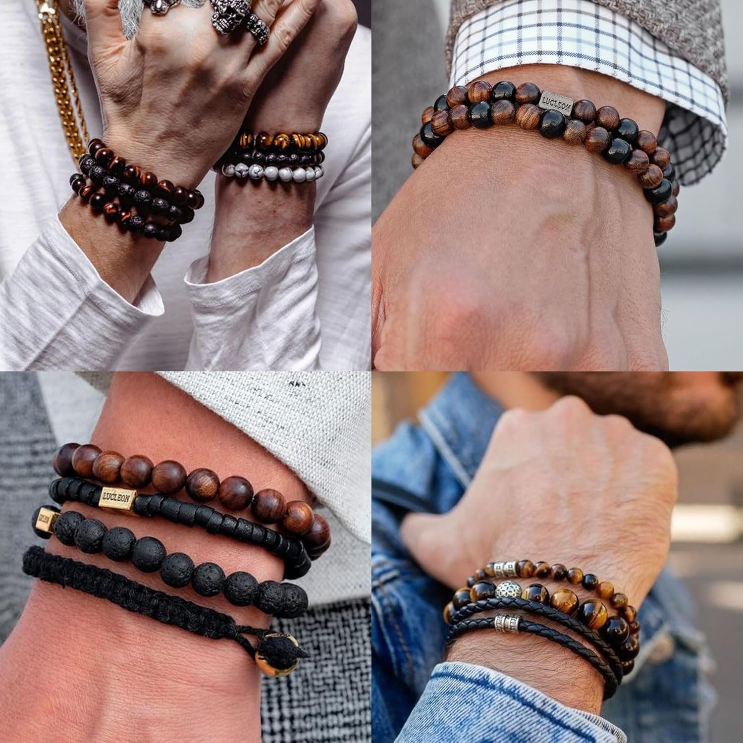 RANKEEF Tiger Eye Bracelet For Men 8MM Natural Stone Stretch Adjustable Black Crystal Beaded Bracelet for Men Women Gifts - Image 2