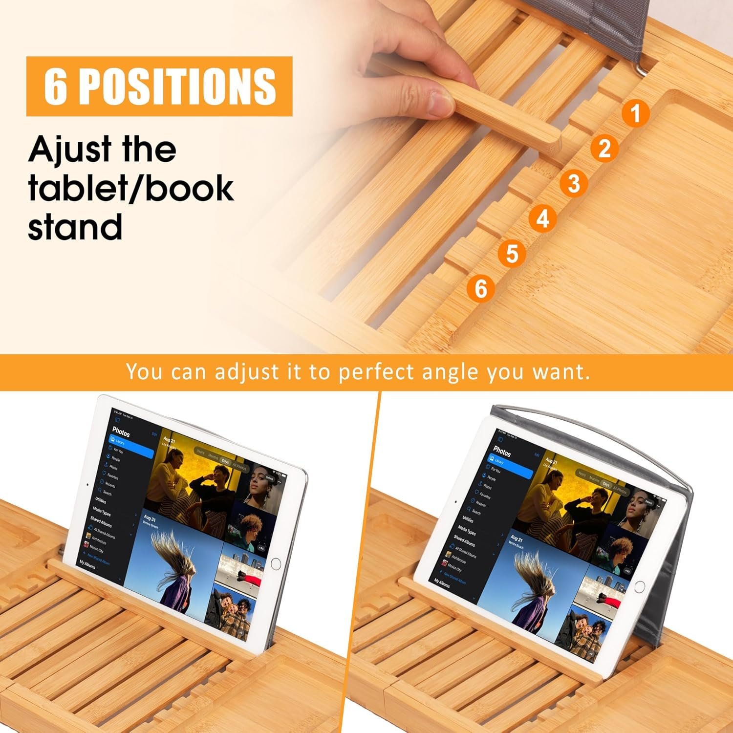 Artmalle Luxury Bathtub Caddy Tray for Tub - Foldable Bamboo Bath Table Tray with Book and Wine Glass Holder, Expandable Bathroom Accessories for Spa or Reading Lite Style - Image 3