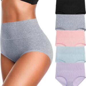 Women’s High Waist Cotton Underwear Super Stretchy Briefs Full Coverage Panties Soft Women Panties 5-Pack